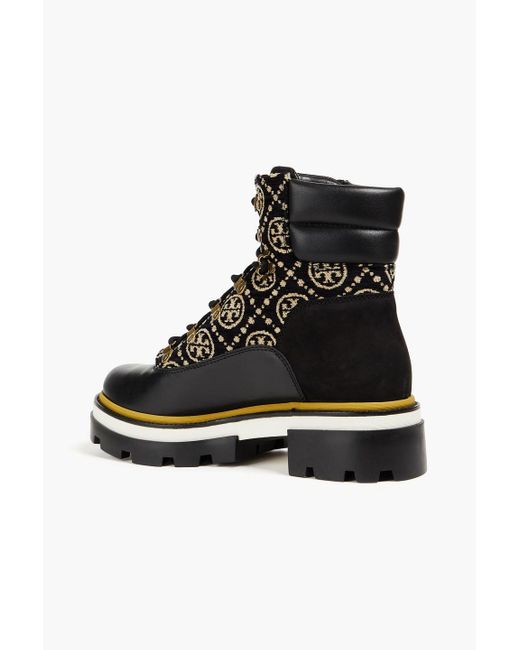 Tory Burch Black Leather, Jacquard And Suede Ankle Boots