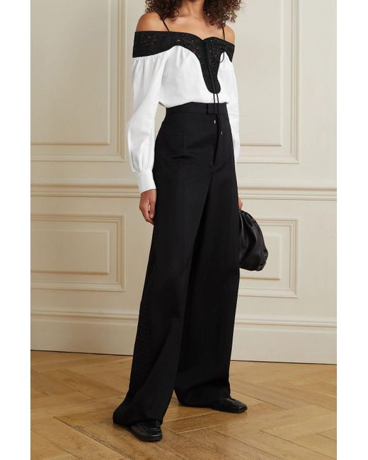 Gabriela Hearst Black Augustin Cold-Shoulder Lace-Trimmed Embroidered Cotton Blouse