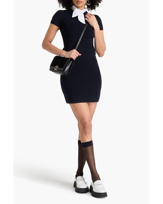 Claudie Pierlot Blue Poplin-Trimmed Knitted Mini Dress