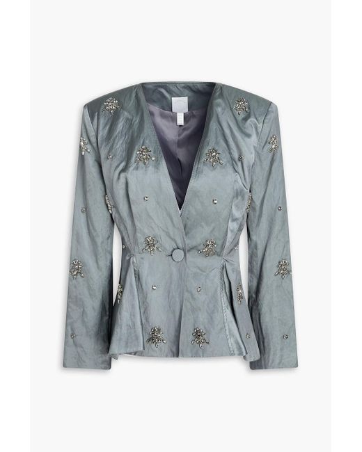Huishan Zhang Blue Crystal-embellished Crinkled-satin Peplum Jacket