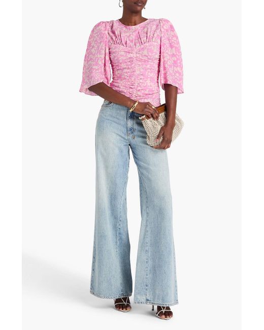 Isabel Marant Pink Gerafftes oberteil "lidiane" aus georgette mit print