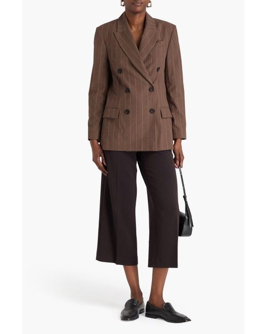Brunello Cucinelli Brown Doppelreihiger blazer aus einer baumwollmischung mit nadelstreifen und zierperlen