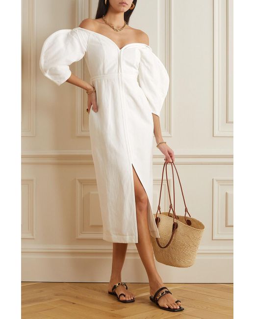 Mara Hoffman White Leonara schulterfreies midikleid aus einer TM-, lyocell-leinenmischung