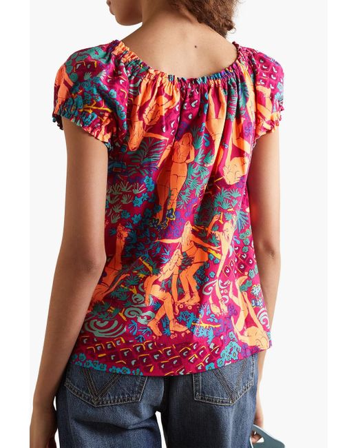 See By Chloé Red Venice Printed Cotton Top