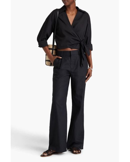 PAIGE Blue Niguel Linen And Cotton-Blend Wide-Leg Pants