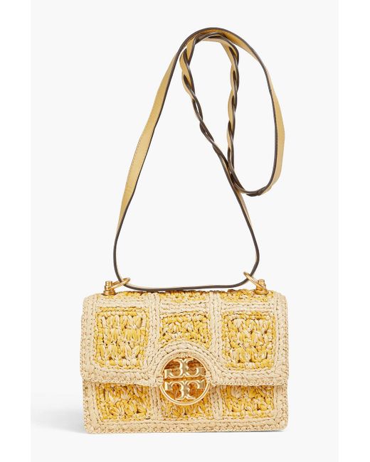 Tory Burch Metallic Miller Small Raffia And Leather Shoulder Bag