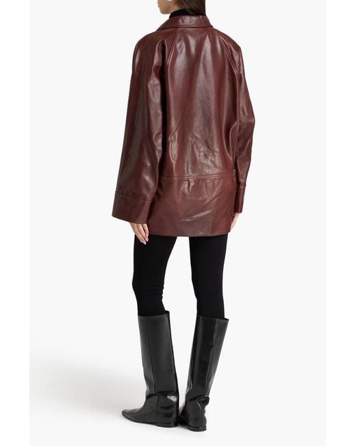 FRAME Brown Double-Breasted Leather Jacket