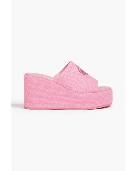 Maje Pink Embroidered Tweed Platform Mules