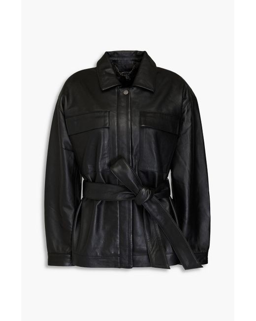 Muubaa Black Belted Leather Jacket