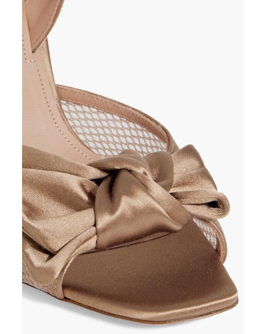 Malone Souliers Metallic Maera 90 Bow-detailed Satin And Mesh Slingback Sandals