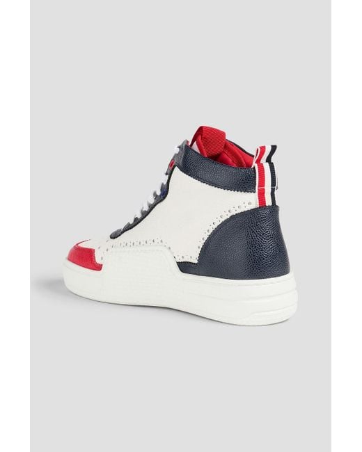 Thom Browne White Color-block Pebbled-leather High-top Sneakers for men