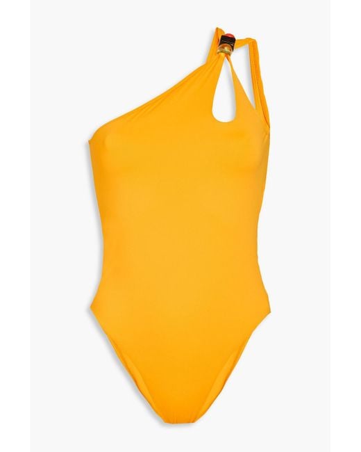 Sandro Orange Appliquéd Cutout Swimsuit