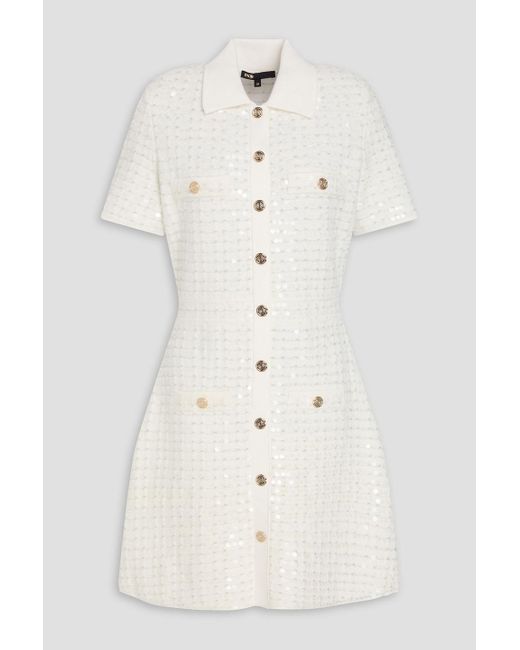 Maje Natural Sequin-Embellished Bouclé-Knit Mini Dress