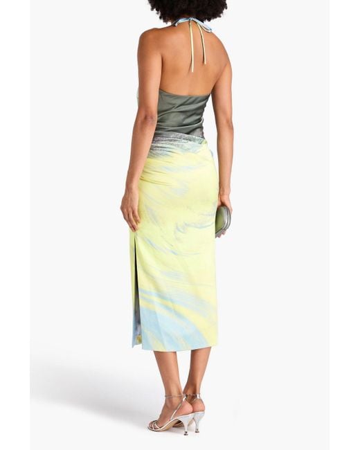 Jonathan Simkhai Blue Hansel Printed Satin Halterneck Midi Dress