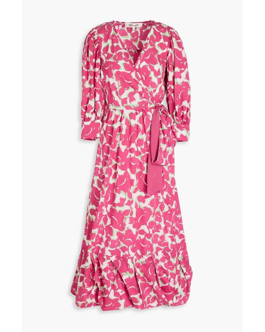 Diane von Furstenberg Red Roxanna Floral-print Cotton-blend Poplin Midi Wrap Dress