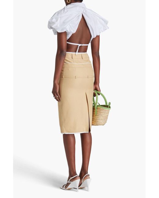 Jacquemus Natural Caraco Belted Canvas Pencil Skirt