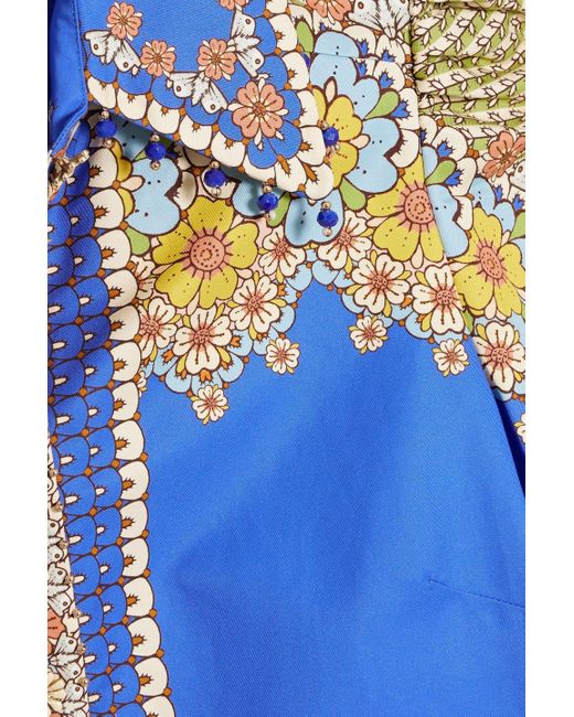 Zimmermann Blue Embellished Printed Cotton And Silk-blend Twill Shirt