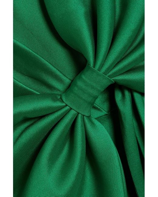 Badgley Mischka Green Strapless Bow-Detailed Satin-Twill Gown