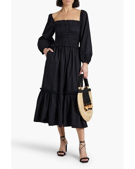 Cara Cara Black Natella Shirred Cotton-poplin Midi Dress