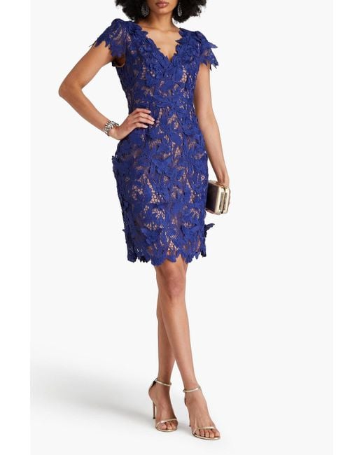 Marchesa Blue Guipure Lace Dress