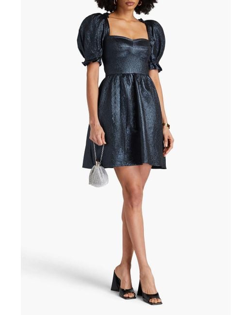 Saloni Black Rachel D Metallic Cloqué Mini Dress