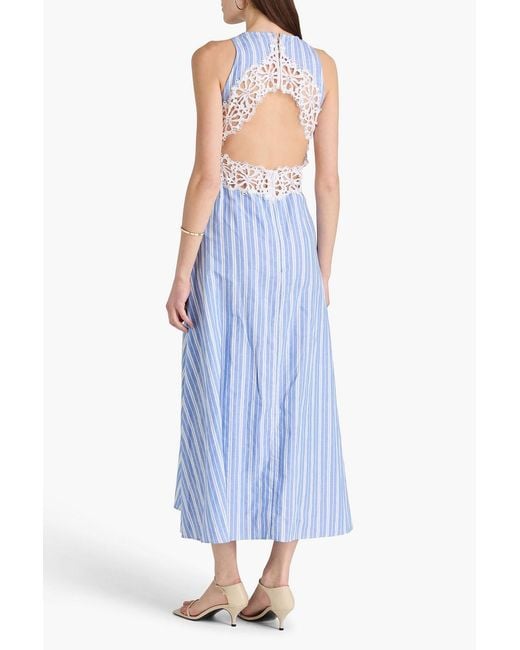 Sandro Lace-Trimmed Striped Cotton And Linen-Blend Maxi Dress in Blue |  Lyst Canada