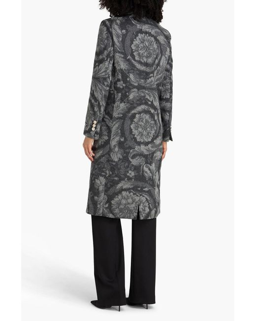 Versace Black Double-Breasted Floral-Print Wool And Cashmere-Blend Felt Coat
