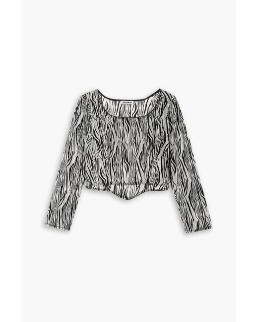 BATSHEVA Black Dirndl Cropped Flocked Tulle Top