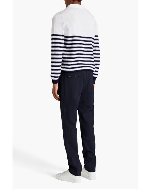 Canali White Striped Cotton Polo Sweater for men