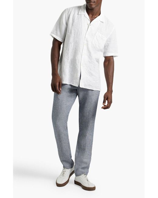 120% Lino White Embroidered Linen Shirt for men