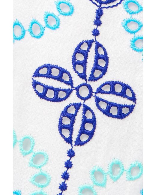 Charo Ruiz Blue Lya Cropped Broderie Anglaise Cotton-blend Wide-leg Pants