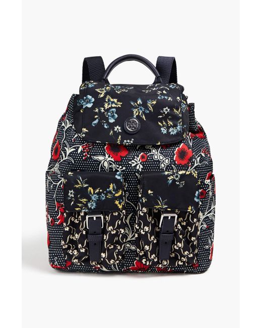 Tory Burch Black Floral-print Shell Backpack