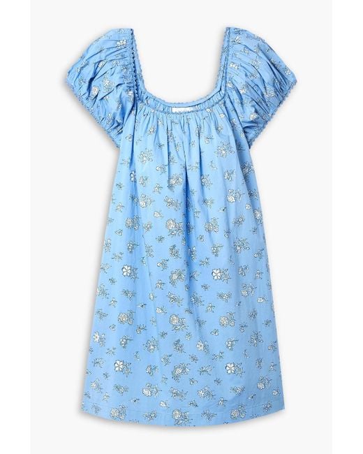 Doen Blue Julie Floral-print Organic Cotton-poplin Mini Dress