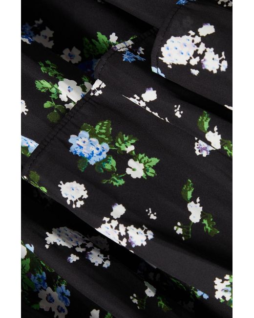 Maje Black Cutout Floral-print Satin Mini Shirt Dress