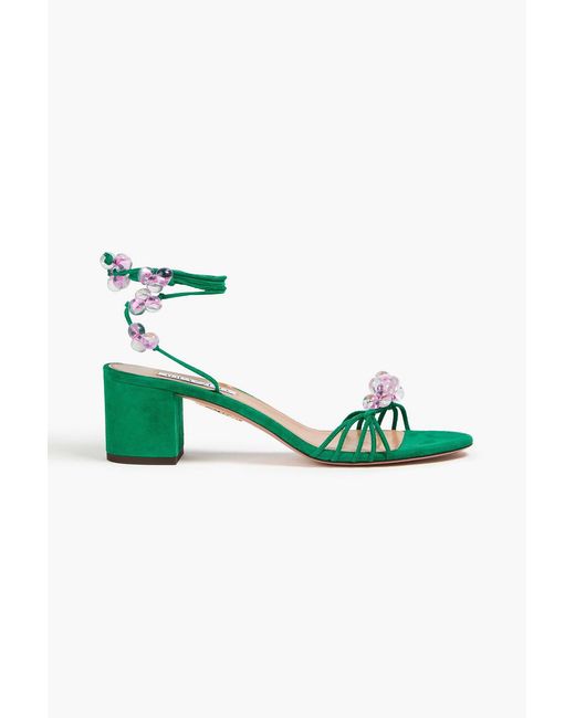 Aquazzura Green Very Maui 50 Bead-Embellished Suede Sandals