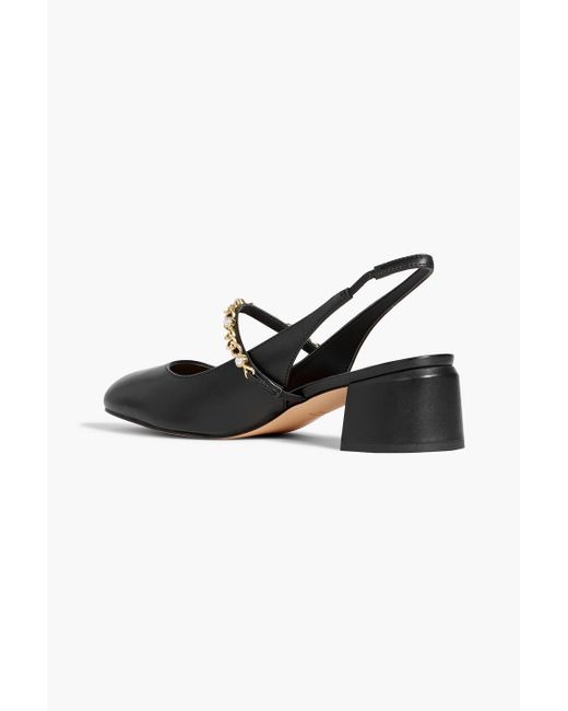 Stuart Weitzman Black Pearl Chain 45 Leather Slingback Pumps