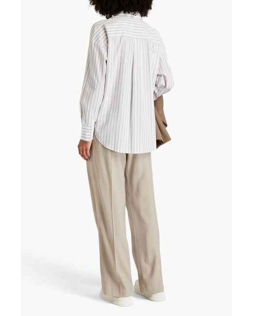 Brunello Cucinelli White Striped Stretch-cotton Poplin Shirt