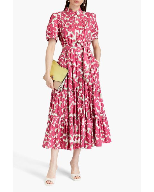 Diane von Furstenberg Red Scott Printed Cotton-blend Crepe Midi Dress