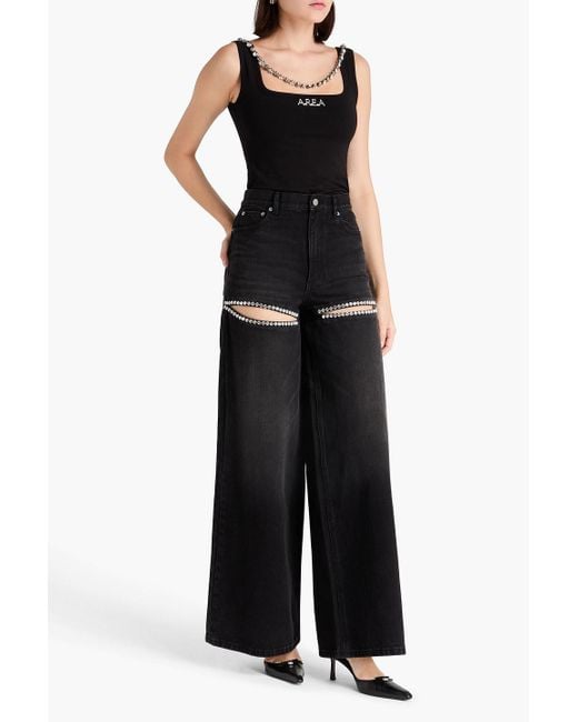 Area Black Cutout Crystal-Embellished High-Rise Wide-Leg Jeans