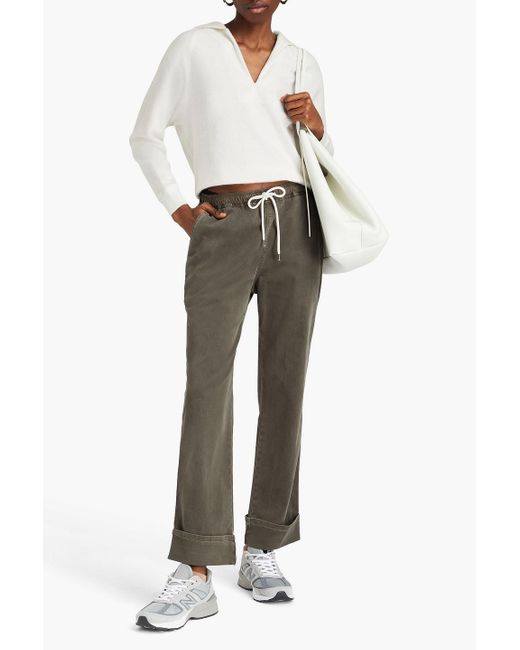 James Perse Green Brushed Cotton-blend Twill Straight-leg Pants