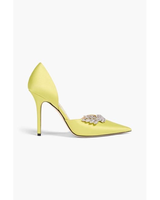 Jimmy Choo Yellow Crystal-embellished Sateen Pumps