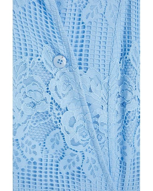 Ganni Blue Corded Lace And Crochet Midi Wrap Dress