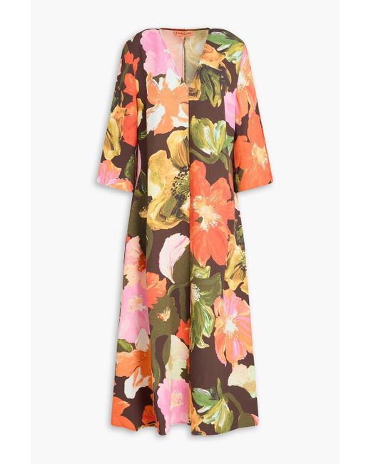 Stine Goya Orange Vic Floral-Print Seersucker Midi Dress