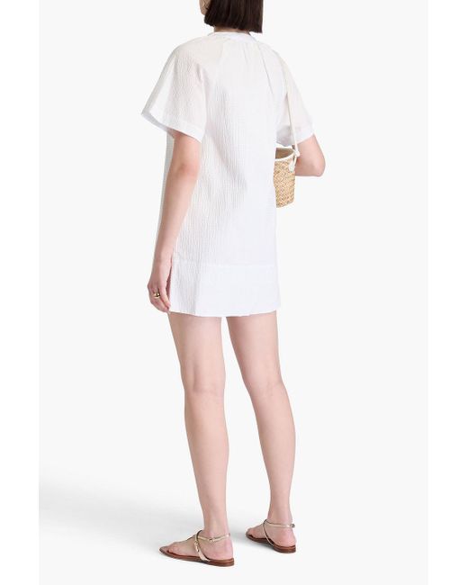 Claudie Pierlot White Minikleid aus seersucker aus einer baumwollmischung mit raffung