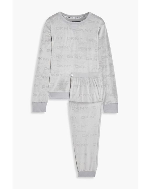 DKNY Gray Printed Velour Pajama Set
