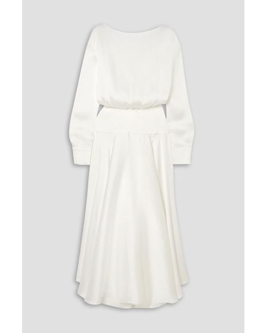 Galvan White Majorelle Plissé-satin Midi Dress