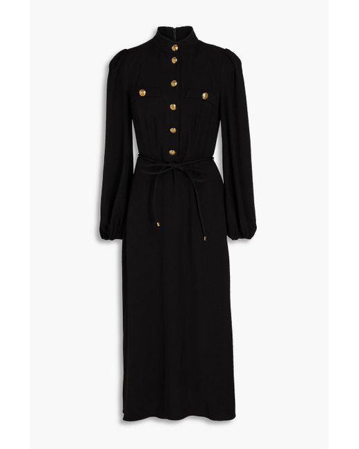 Zimmermann Black Belted Crepe Midi Shirt Dress
