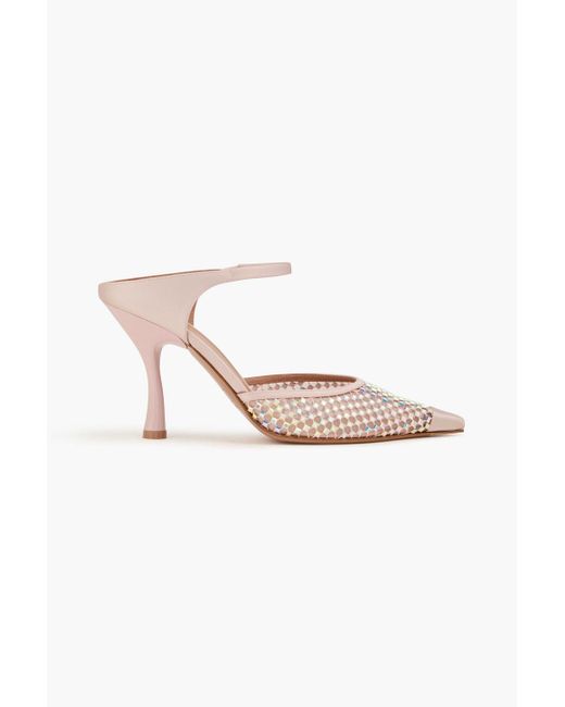 Malone Souliers Pink Vega 90 Embellished Satin And Mesh Mules