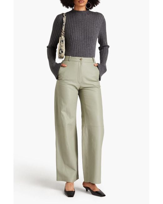 Loulou Studio Green Leather Wide-leg Pants