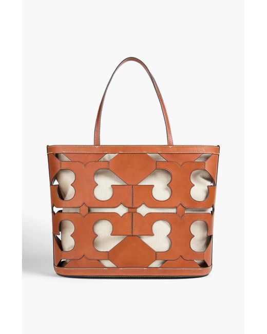 Tory Burch Orange Ella Laser-cut Leather Tote